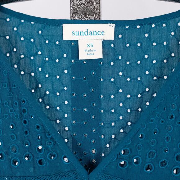 Sundance Teal Cupro-Cotton Blouse & Cami Women's XS Eyelet Lace Boho Romantic - Picture 6 of 6